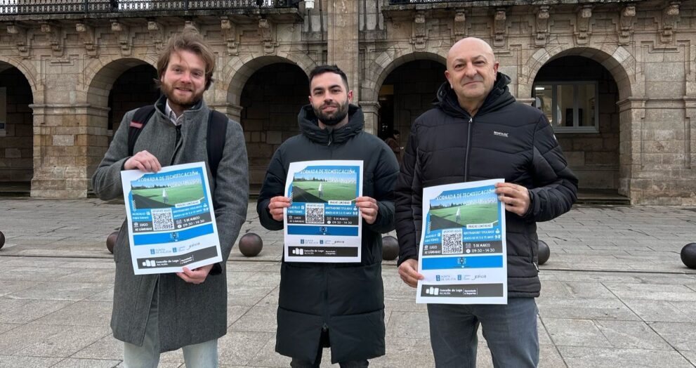 Bustos, Díaz e Cadramón na presentación da Xornada de Tecnificación de Futbolinlugo